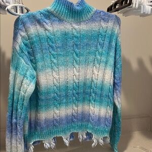 Papaya Turquoise and White Cable Knit Sweater
